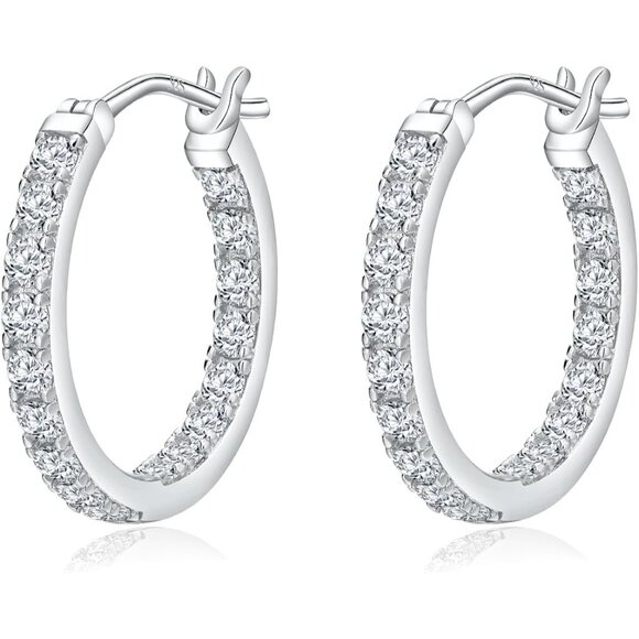 925 Sterling Silver/14K Gold Plated Hoop Earrings for Women Sensitive Ears Cubic